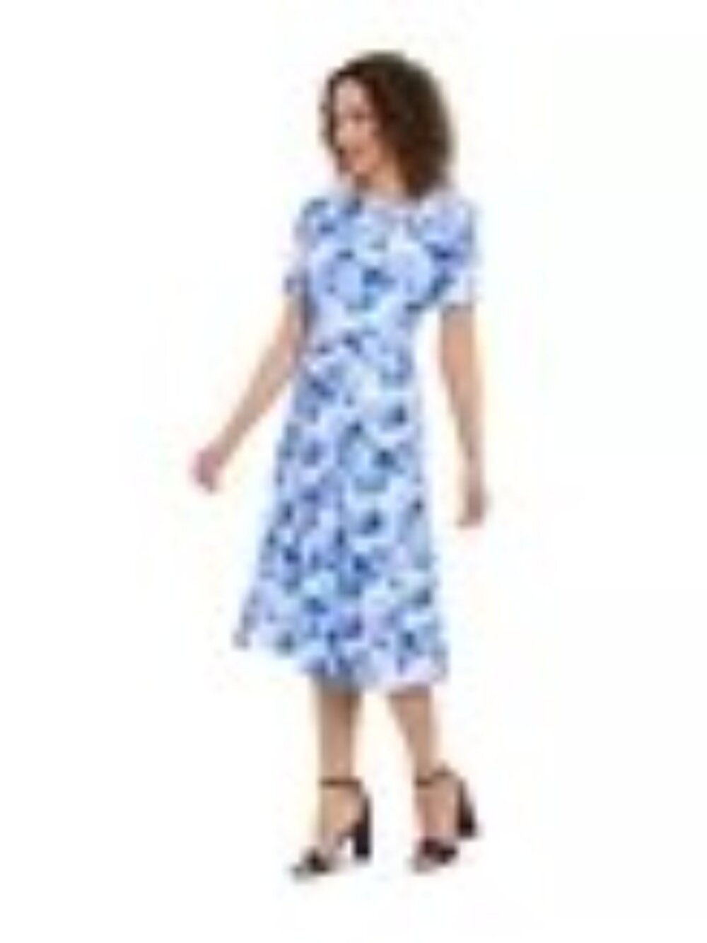 London Times Short Sleeve Floral Print Bow-Neck Midi Dress Size 6P - Picture 2 of 11